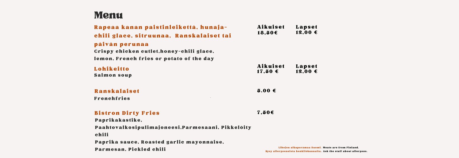 a la carte menu uusi