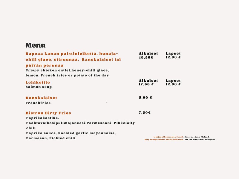 a la carte menu uusi
