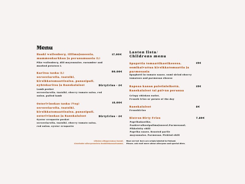 a la carte menu uusi